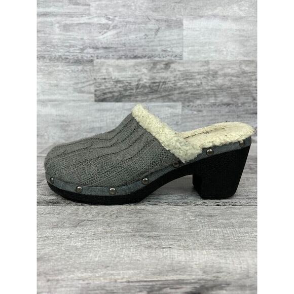 Unionbay Christy Womens Size 8M Gray Knit Faux Fur Lined Heeled Clogs - Picture 4 of 8